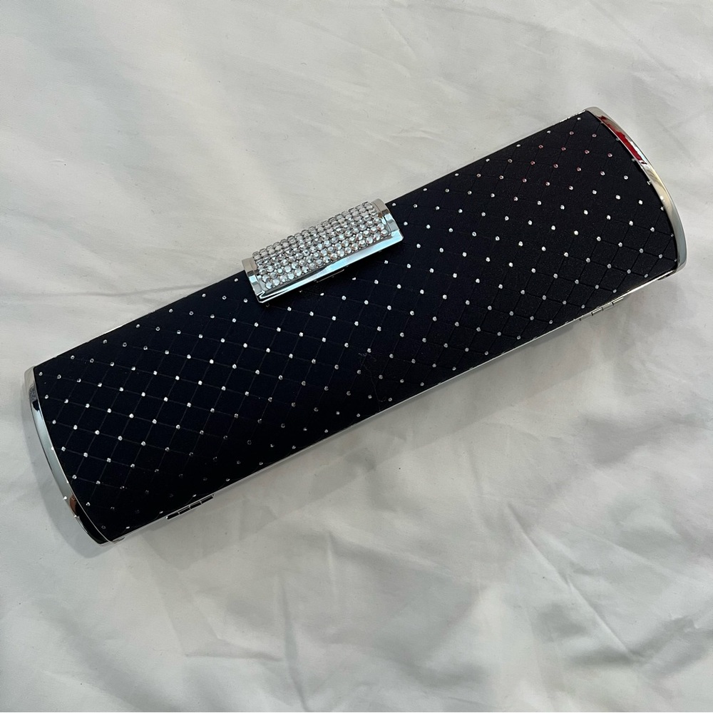 Black Evening Clutch with Rhinestone detail and chain strap
